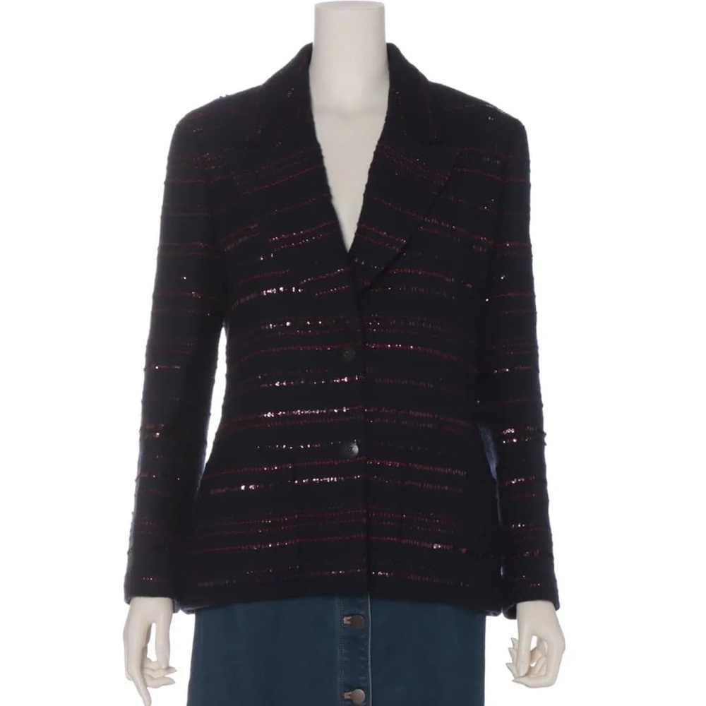VINTAGE CHANEL Navy and Red/Burgundy Blazer/Jacket - Size 39